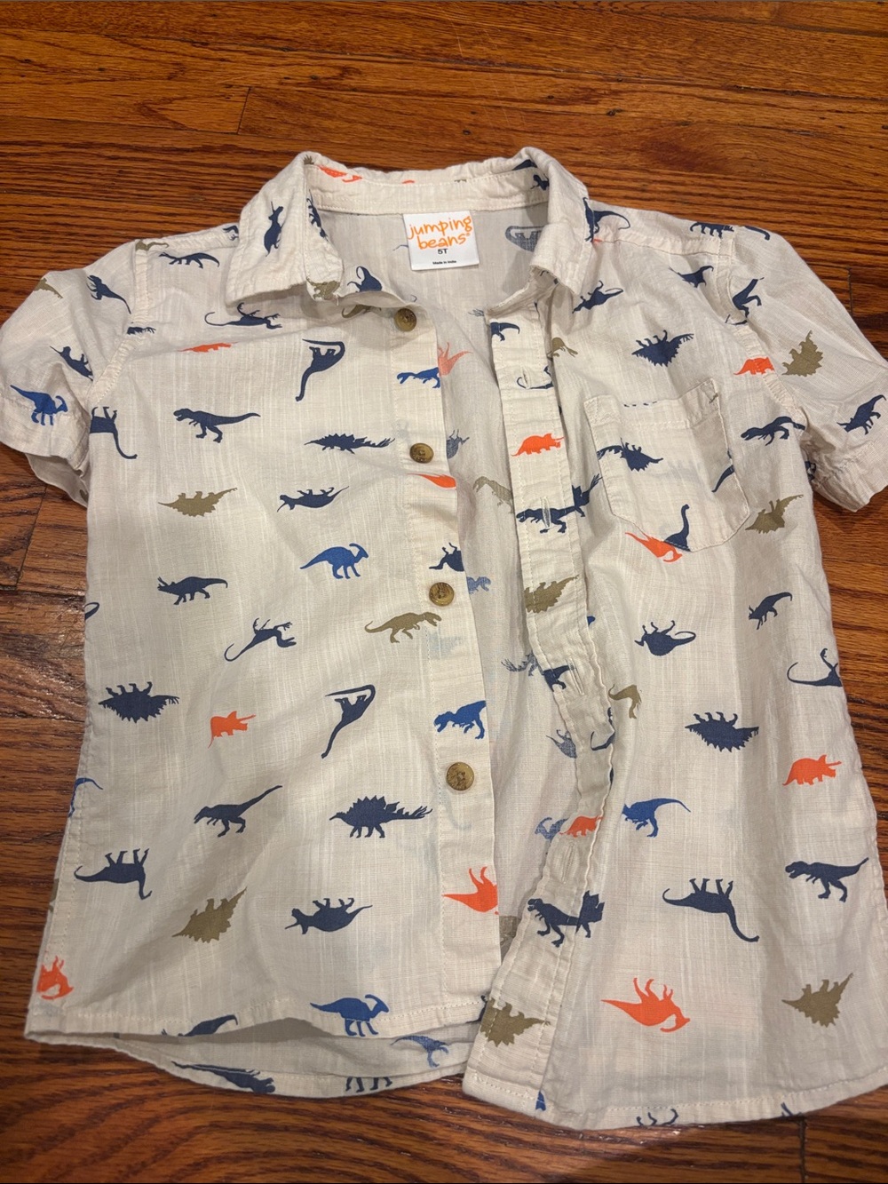 Kid’s Jumping Beans Beige Short-Sleeve Dinosaur Print Shirt
